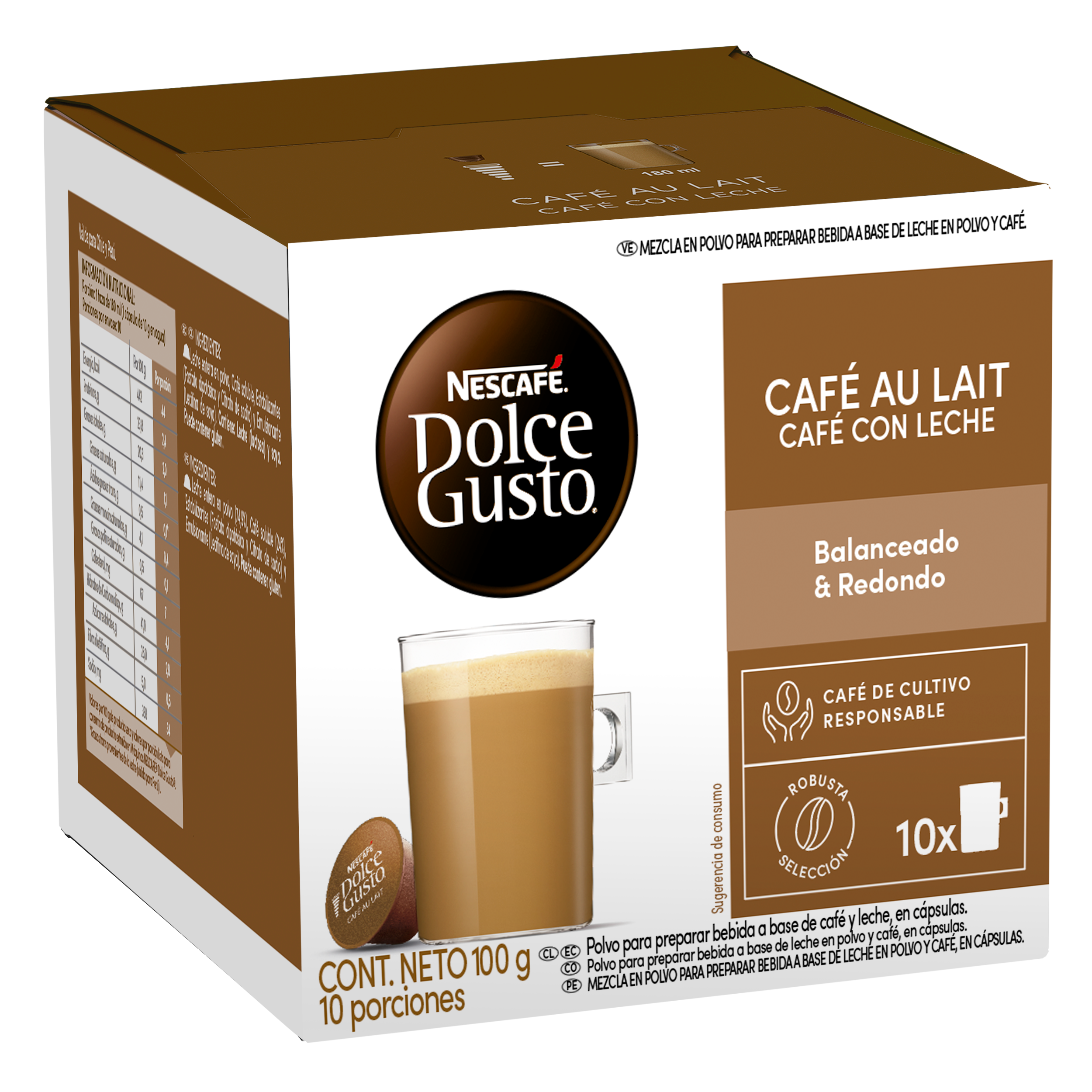 CAFÉ NESCAFÉ DOLCE GUSTO® CAFÉ AU LAIT 10 CÁPSULAS - 1