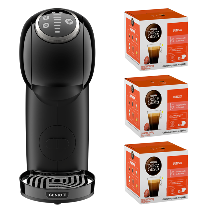 CAFETERA GENIO S PLUS BLACK + CÁPSULAS LUNGO X3 CAJAS - 1