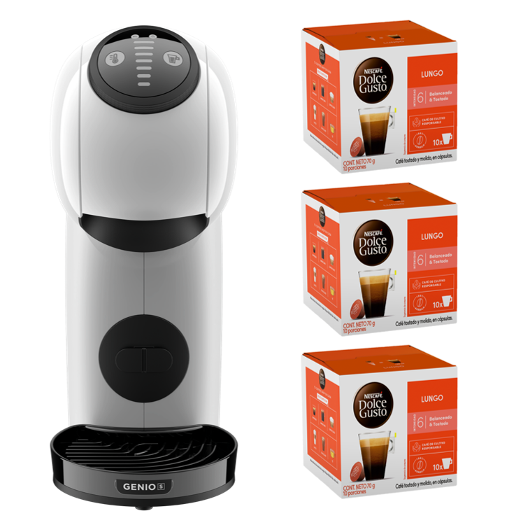 CAFETERA GENIO S WHITE + CÁPSULAS LUNGO X3 CAJAS