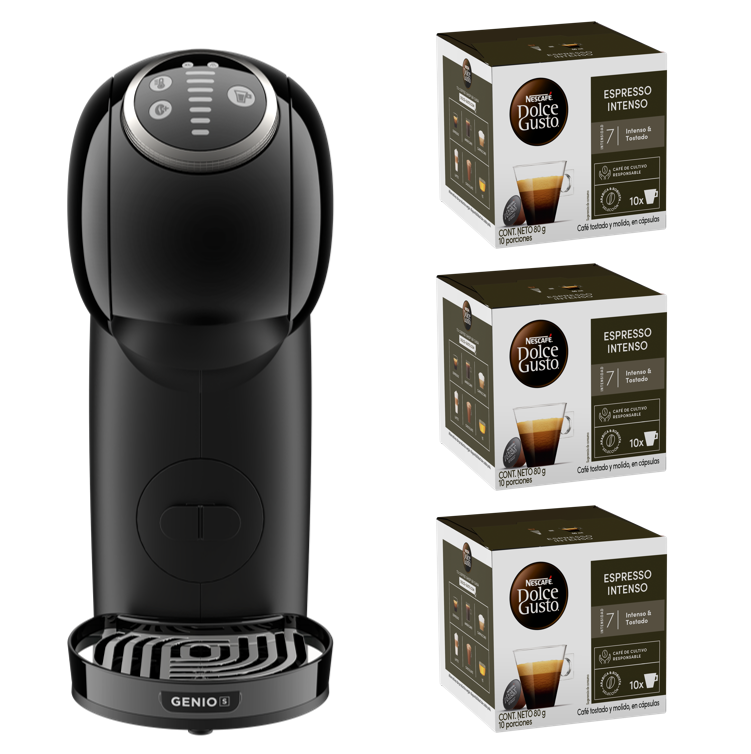 CAFETERA GENIO S PLUS BLACK + CÁPSULAS ESPRESSO INTENSO X3 CAJAS