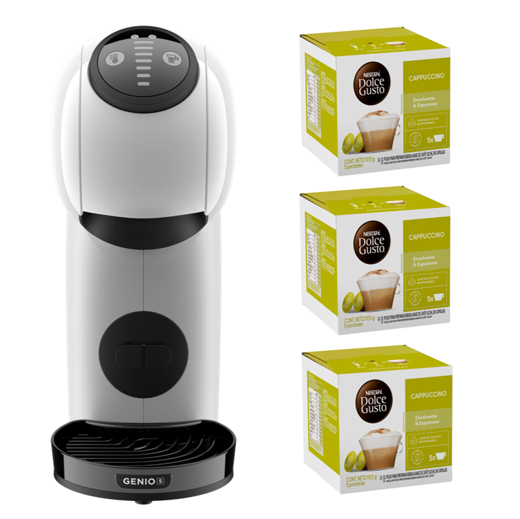 CAFETERA GENIO S WHITE + CÁPSULAS CAPPUCINO X3 CAJAS - 1