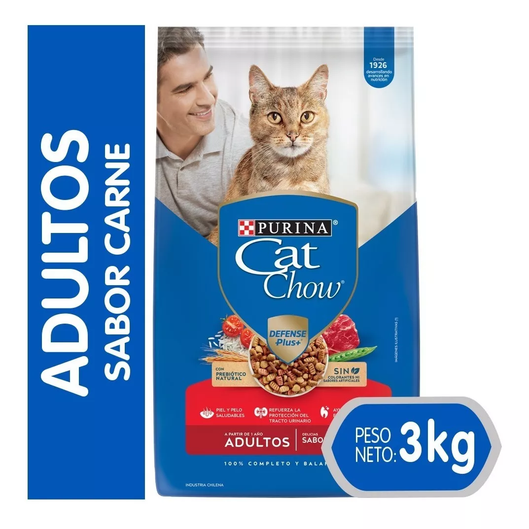 ALIMENTO SECO GATOS ADULTO CAT CHOW SABOR CARNE 3 KG - 1