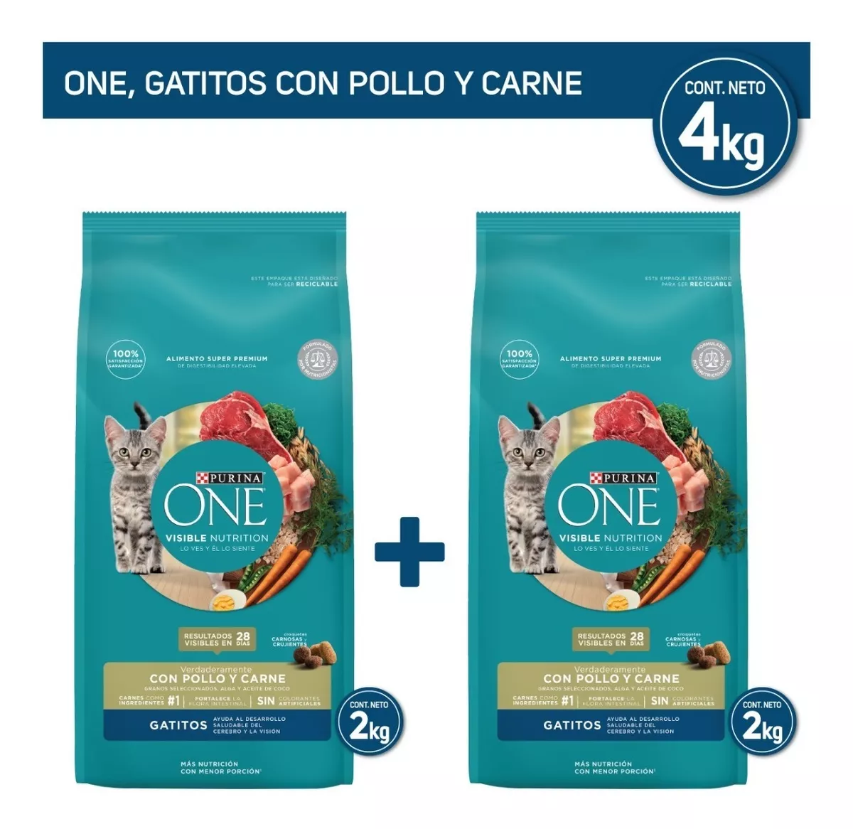PACK ALIMENTO SECO GATO PURINA® ONE® GATITO POLLO CARNE 4KG - 1
