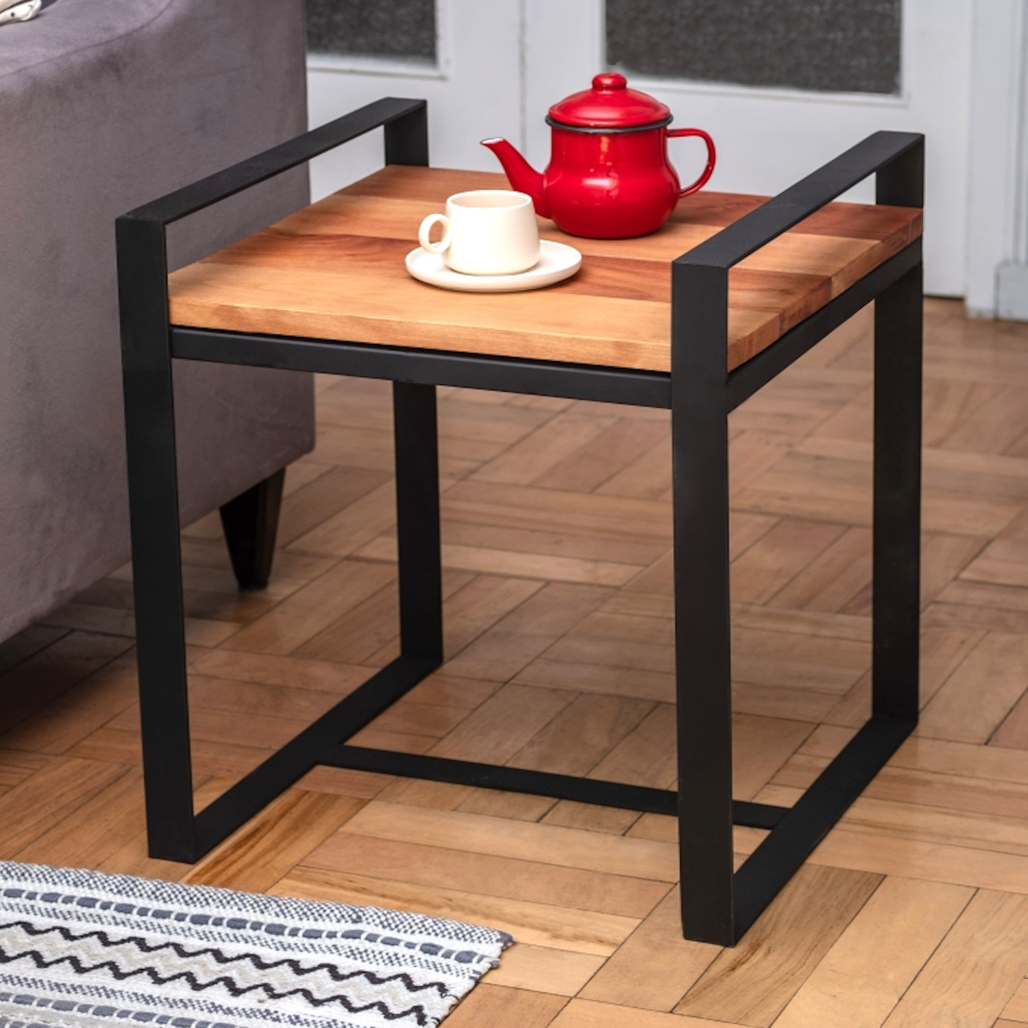 MESA LATERAL ILOFT LUBECA M ROBLE 38X38 ACERO - 3