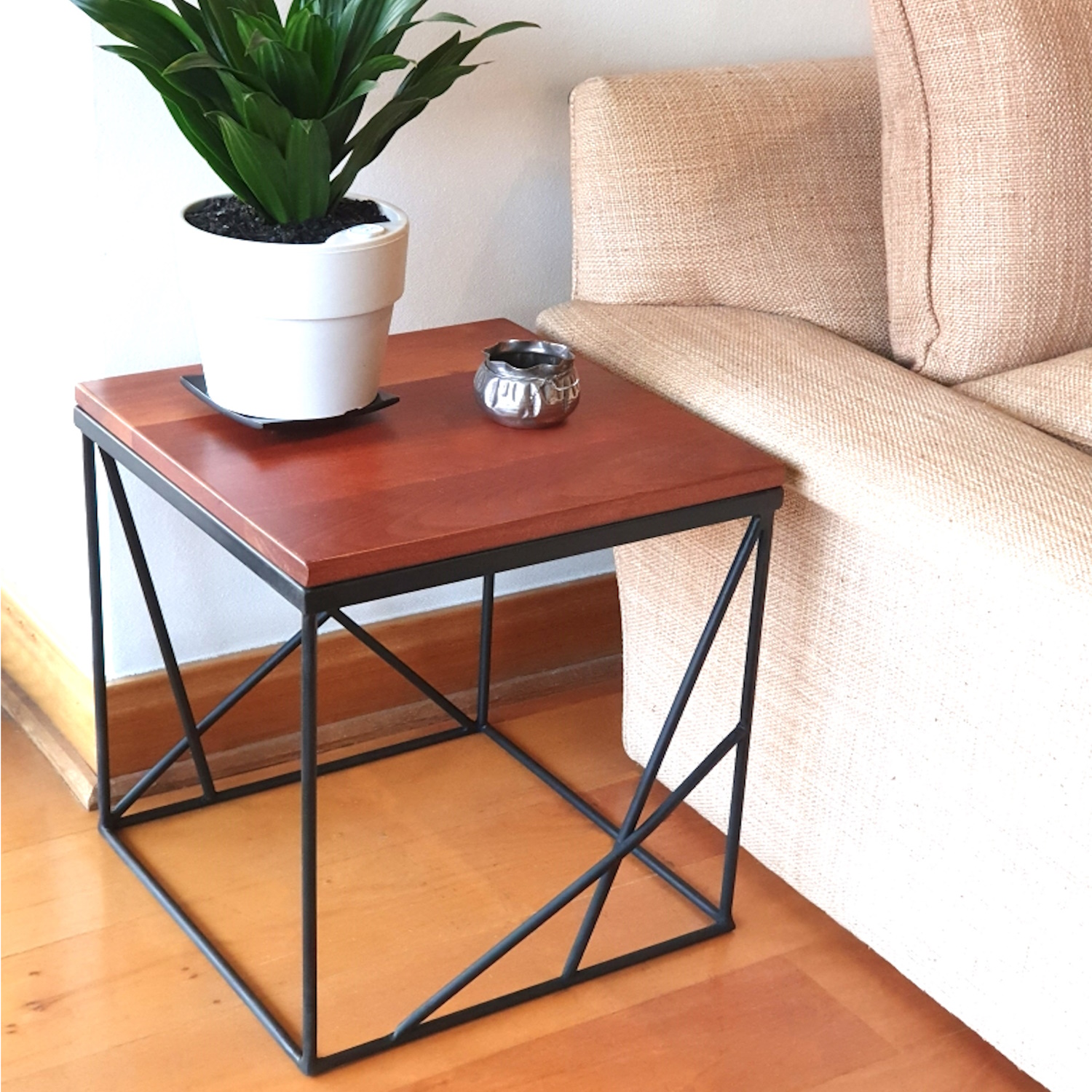 MESA LATERAL ILOFT OPERA M ROBLE 38X38 ACERO - 3