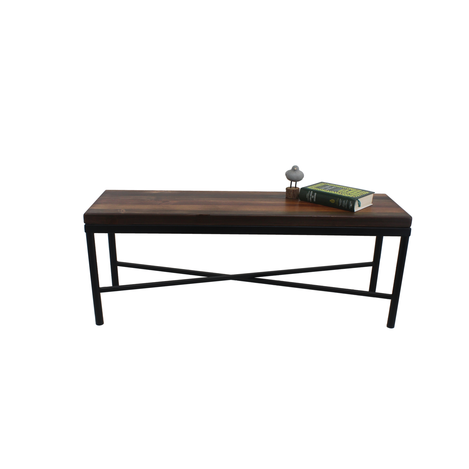 BANQUETA ILOFT BELFAST M ESTILO INDUSTRIAL FIERRO Y MADERA 100X30X42 TONO FOREST - 1