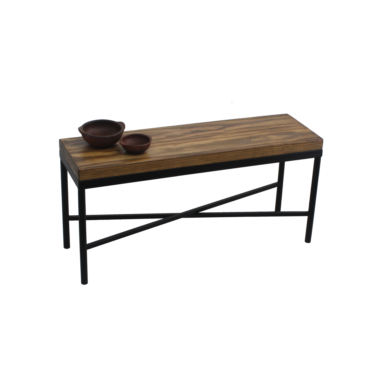 BANQUETA ILOFT BELFAST M ESTILO INDUSTRIAL FIERRO Y MADERA 100X30X42 TONO ARENA - 1