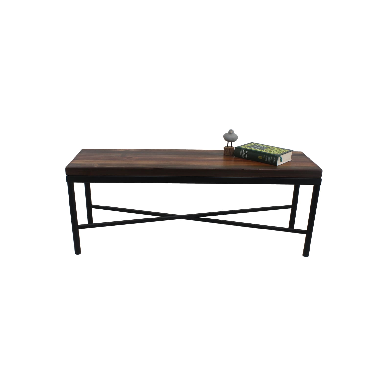 BANQUETA ILOFT BELFAST L ESTILO INDUSTRIAL FIERRO Y MADERA 120X36X42 TONO FOREST - 1