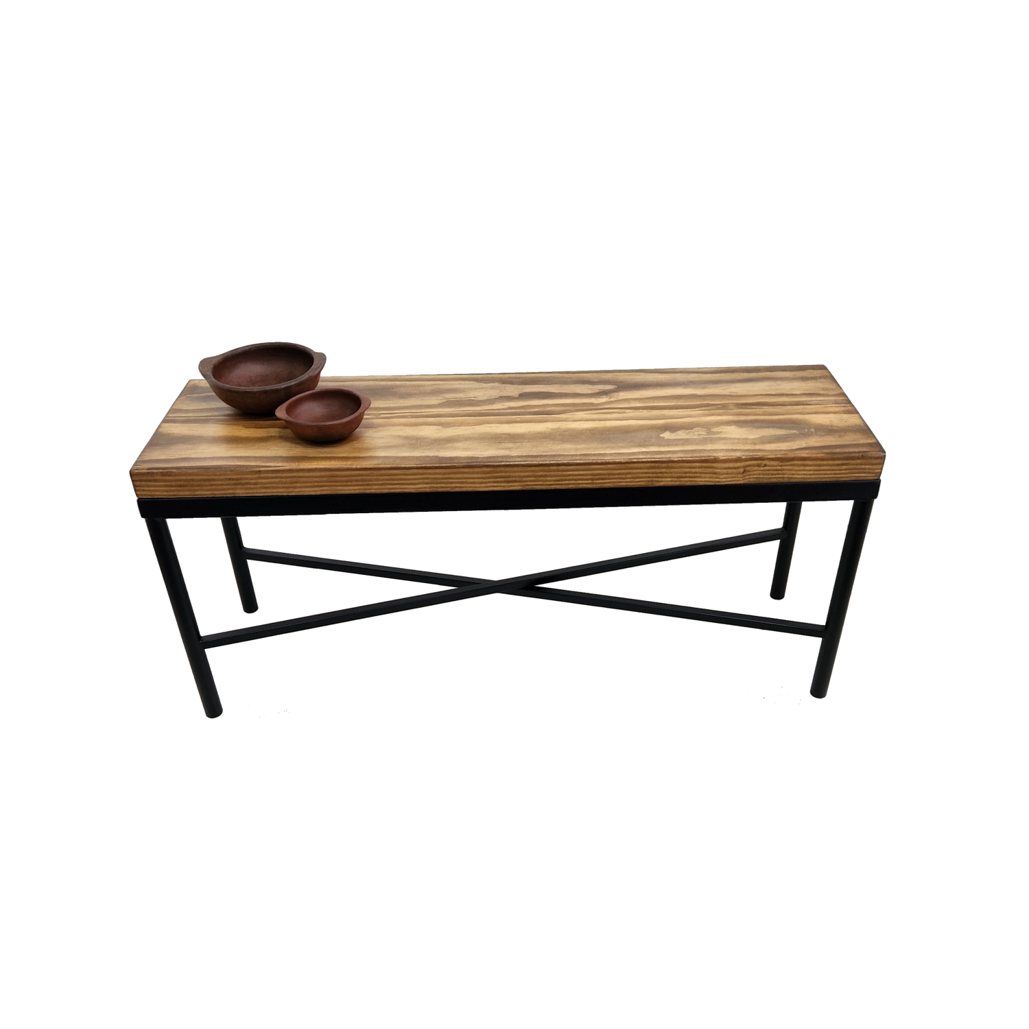 BANQUETA ILOFT BELFAST L ESTILO INDUSTRIAL FIERRO Y MADERA 120X36X42 TONO ARENA - 2