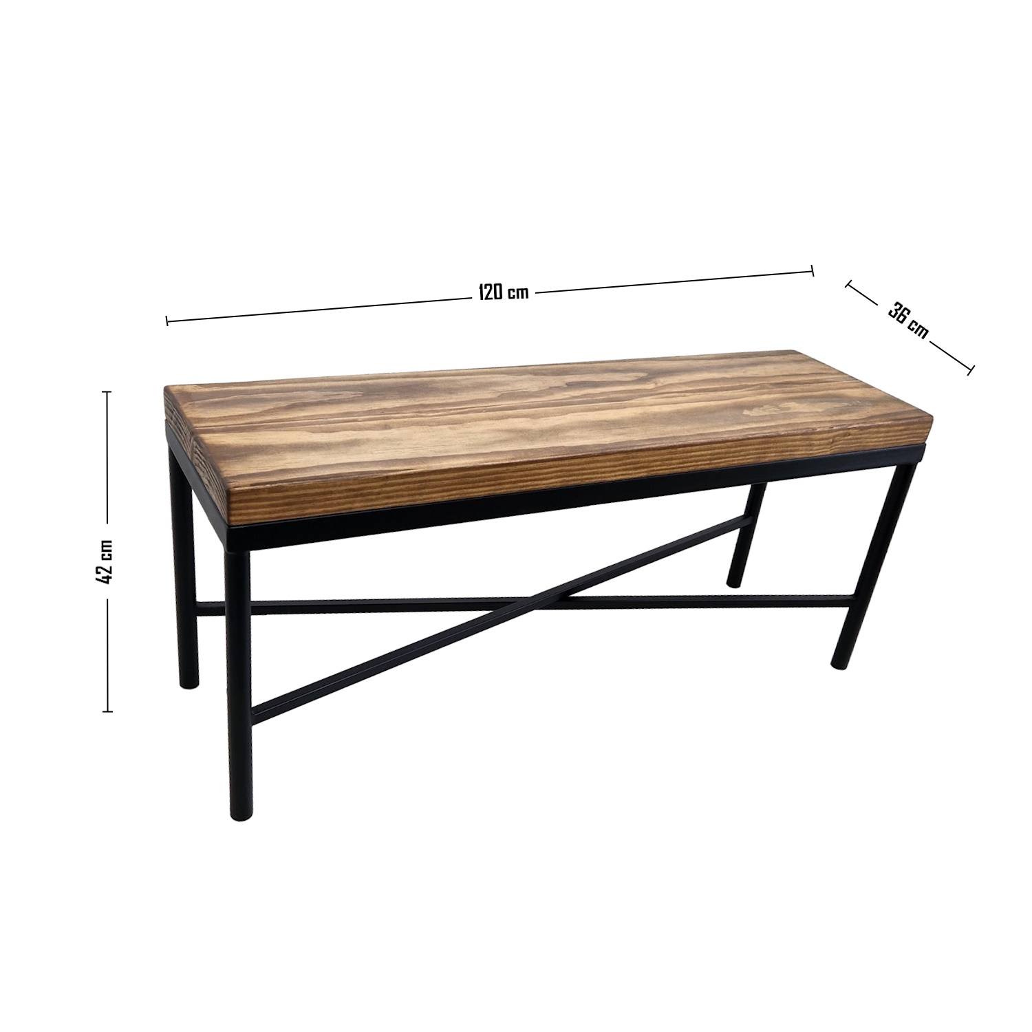BANQUETA ILOFT BELFAST L ESTILO INDUSTRIAL FIERRO Y MADERA 120X36X42 TONO ARENA - 5