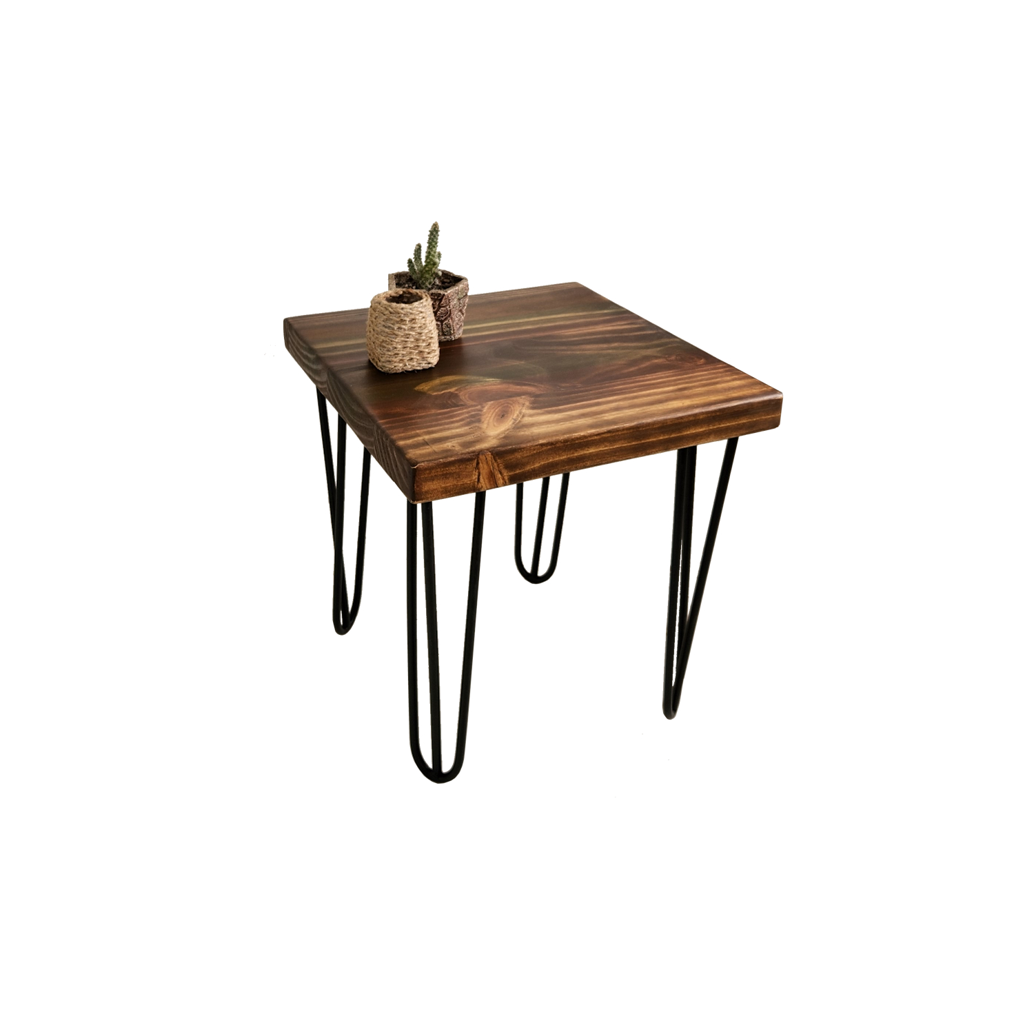 MESA LATERAL ILOFT ROTTERDAM FOREST L INDUSTRIAL FIERRO Y MADERA ESTILO HAIRPIN 45X45X42 ACERO - 1