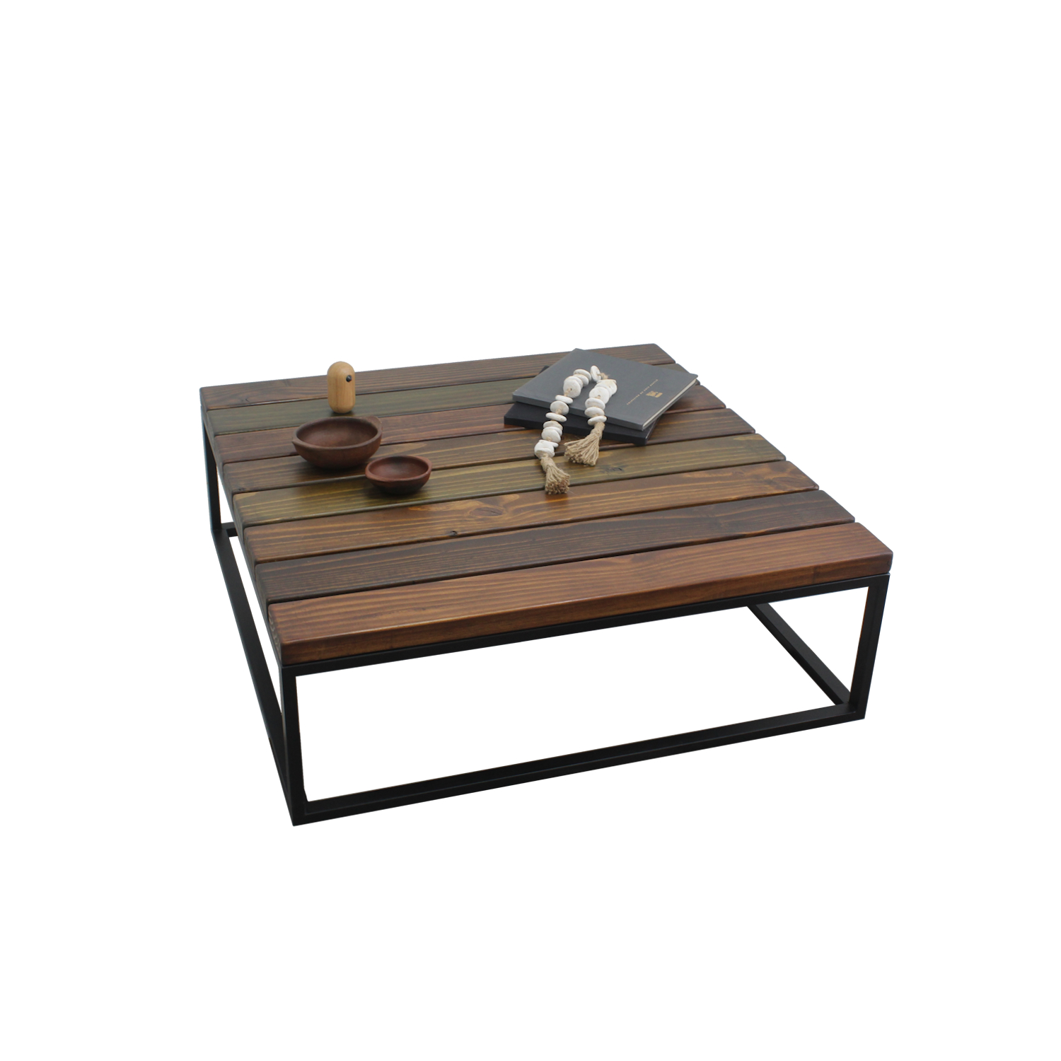MESA CENTRO ILOFT CANTABRIA M INDUSTRIAL FIERRO Y MADERA 100X100X35 ACERO - 1