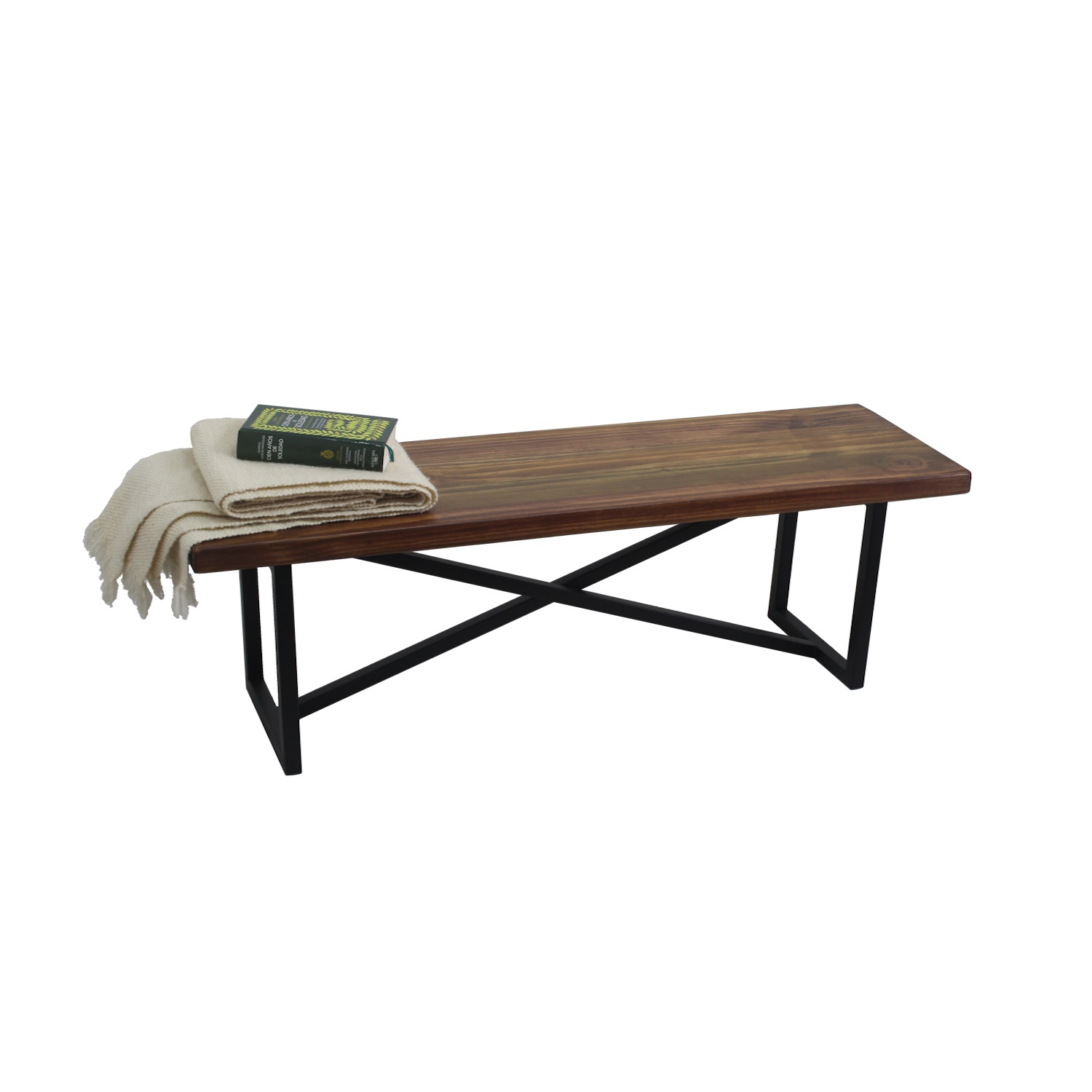 BANQUETA ILOFT CÁDIZ L ESTILO INDUSTRIAL FIERRO Y MADERA 120X36X40 TONO FOREST - 2