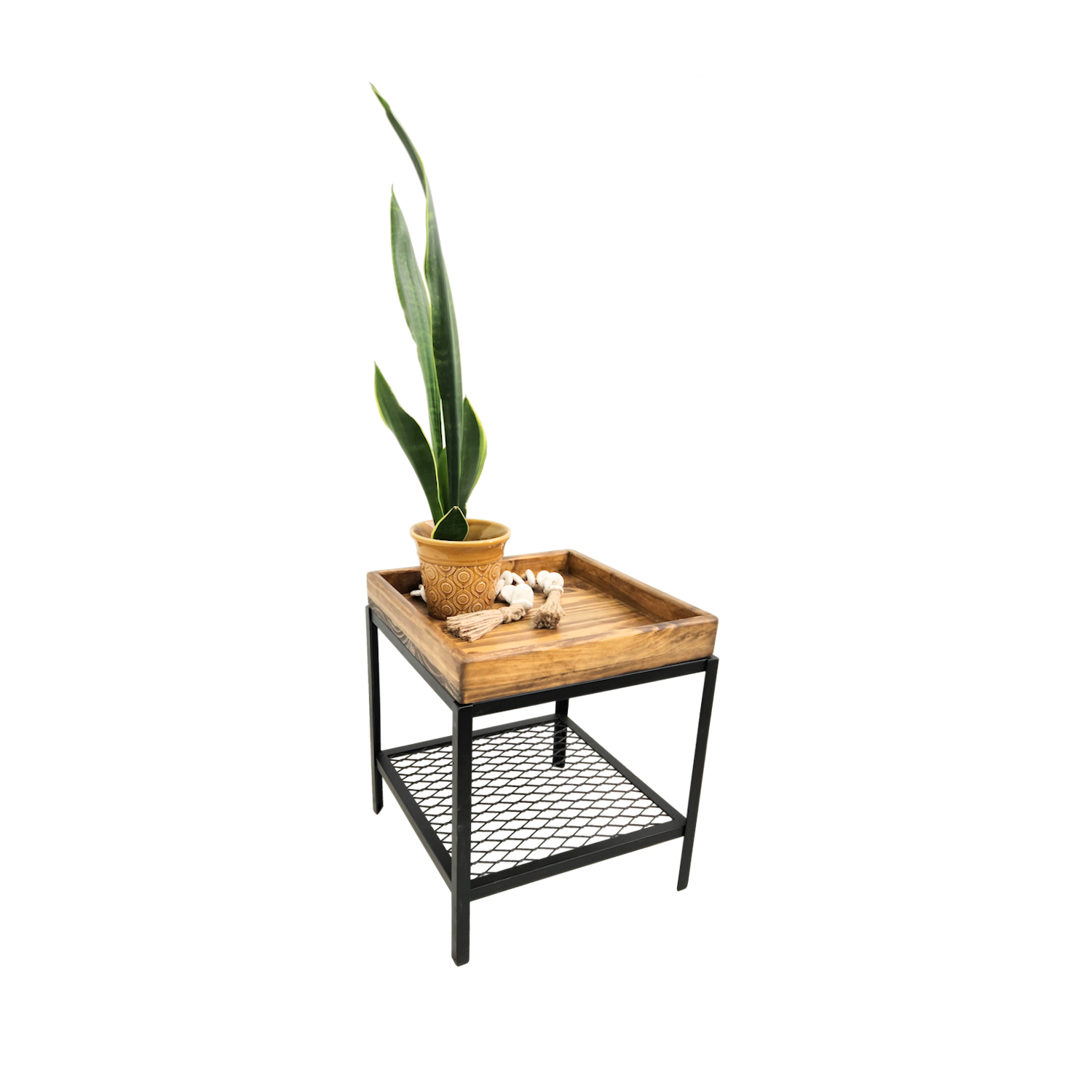 MESA LATERAL ILOFT SORIA L INDUSTRIAL FIERRO Y MADERA ESTILO HAIRPIN 45X45X46 ACERO