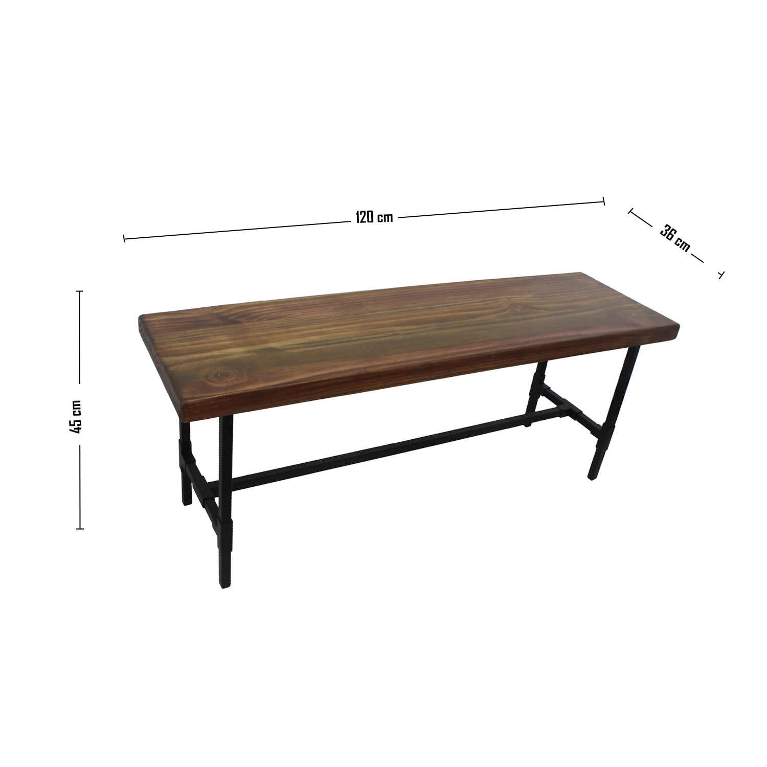 BANQUETA ILOFT MALAGA L ESTILO INDUSTRIAL FIERRO Y MADERA 120X36X45 TONO FOREST - 4