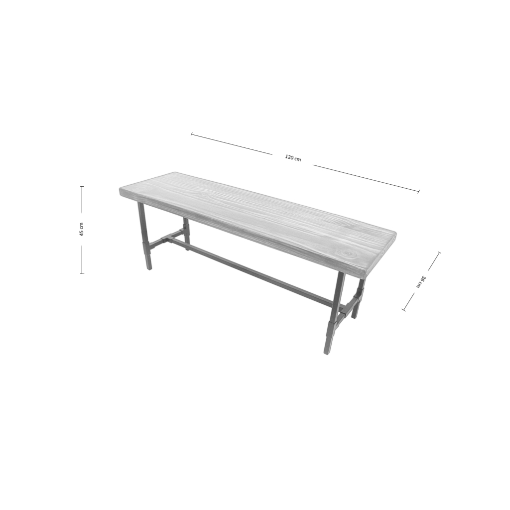 BANQUETA ILOFT MALAGA L ESTILO INDUSTRIAL FIERRO Y MADERA 120X36X45 TONO FOREST - 5
