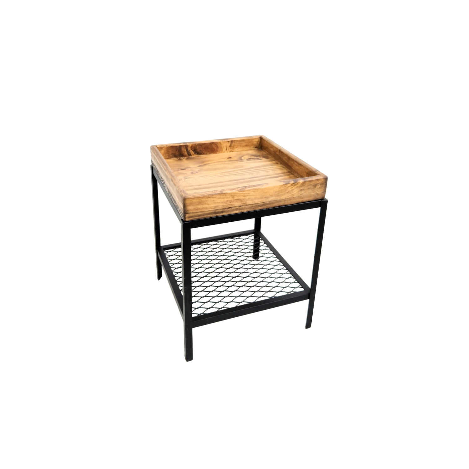MESA LATERAL ILOFT SORIA M INDUSTRIAL FIERRO Y MADERA ESTILO HAIRPIN 40X40X46 ACERO - 2