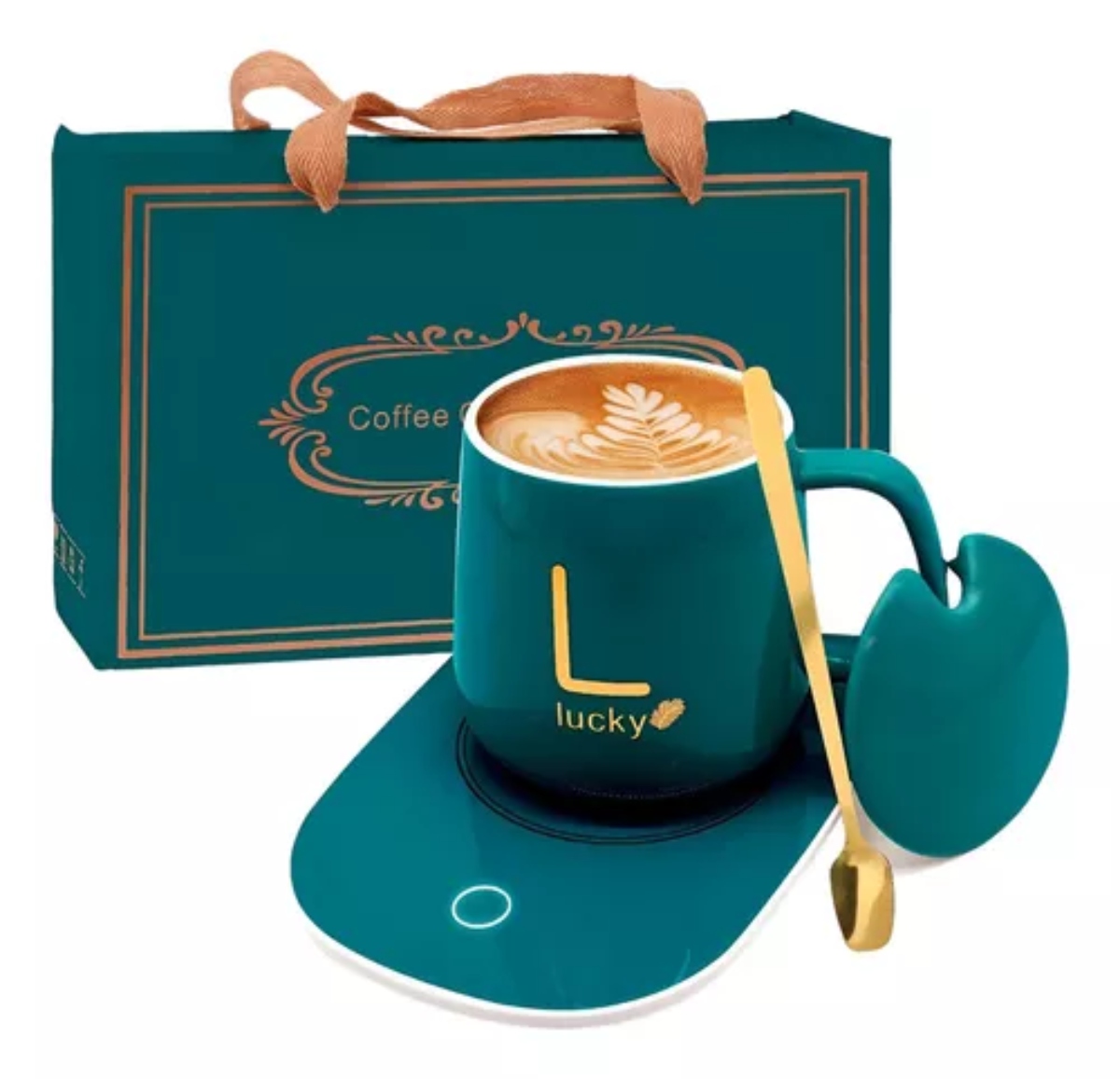 TAZA DE CAFÉ Y PLATO CON CALENTAMIENTO ELÉCTRICO - VERDE - 1