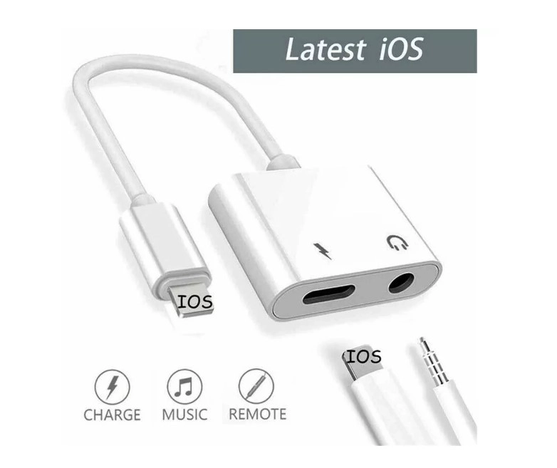 ADAPTADOR DE AURICULARES Y CARGADOR LIGHTNING  Y AUXILIAR JACK 3.5MM - 3