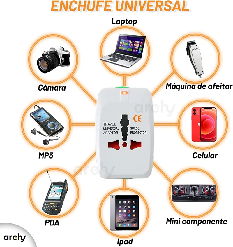 ADAPTADOR ENCHUFE UNIVERSAL PARA VIAJES 110 A 220V - 4