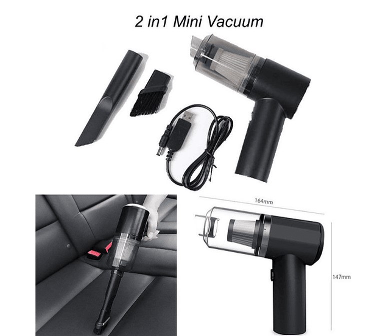 ASPIRADORA PARA AUTO INALÁMBRICA PORTÁTIL 2 EN 1 / RECARGABLE USB - 2