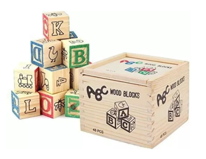 CUBO DE MADERA 48 PIEZAS JUGUETE DIDACTICO LETRAS Y NUMERO - 2