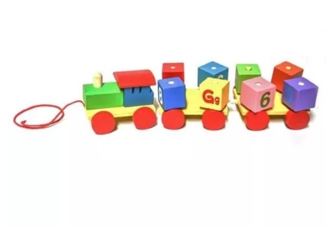 TREN DE MADERA BLOQUES DE ENCAJE GIRATORIOS NÚMEROS Y LETRAS - 1