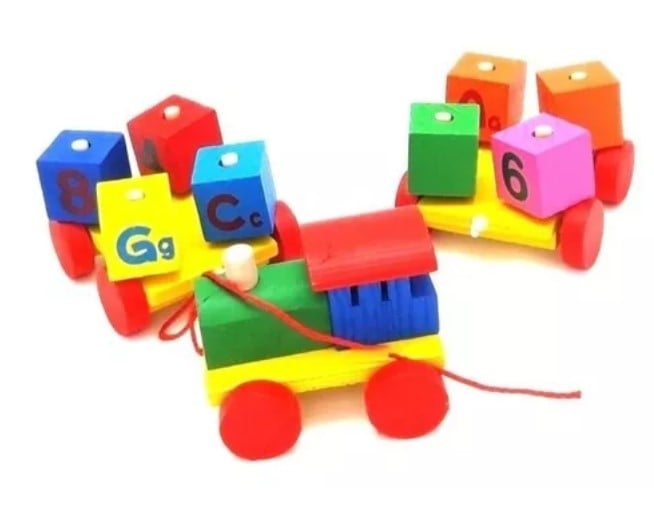 TREN DE MADERA BLOQUES DE ENCAJE GIRATORIOS NÚMEROS Y LETRAS - 2
