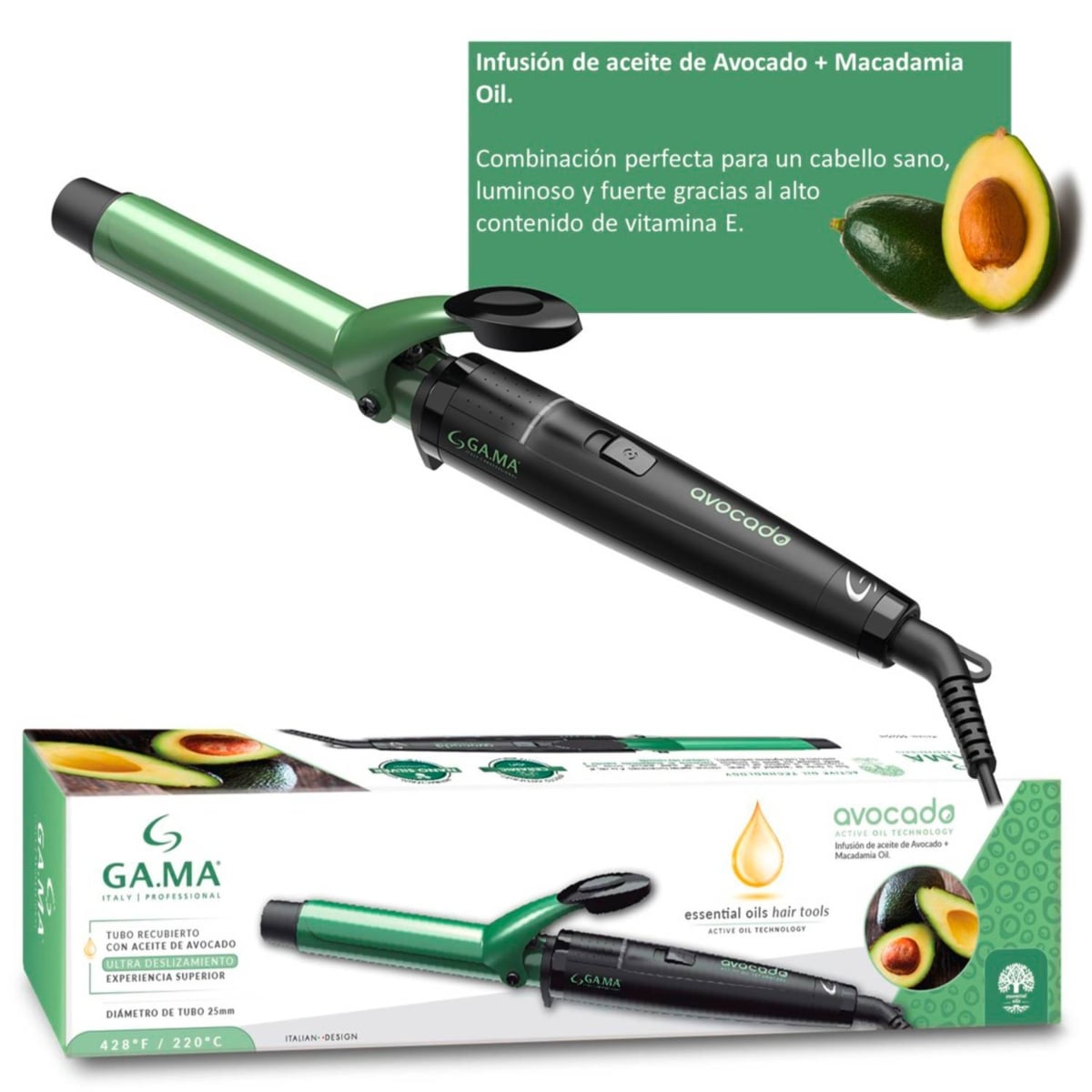 ONDULADOR RIZADOR Y RULOS AVOCADO 25 MM GAMAGAMA - 1