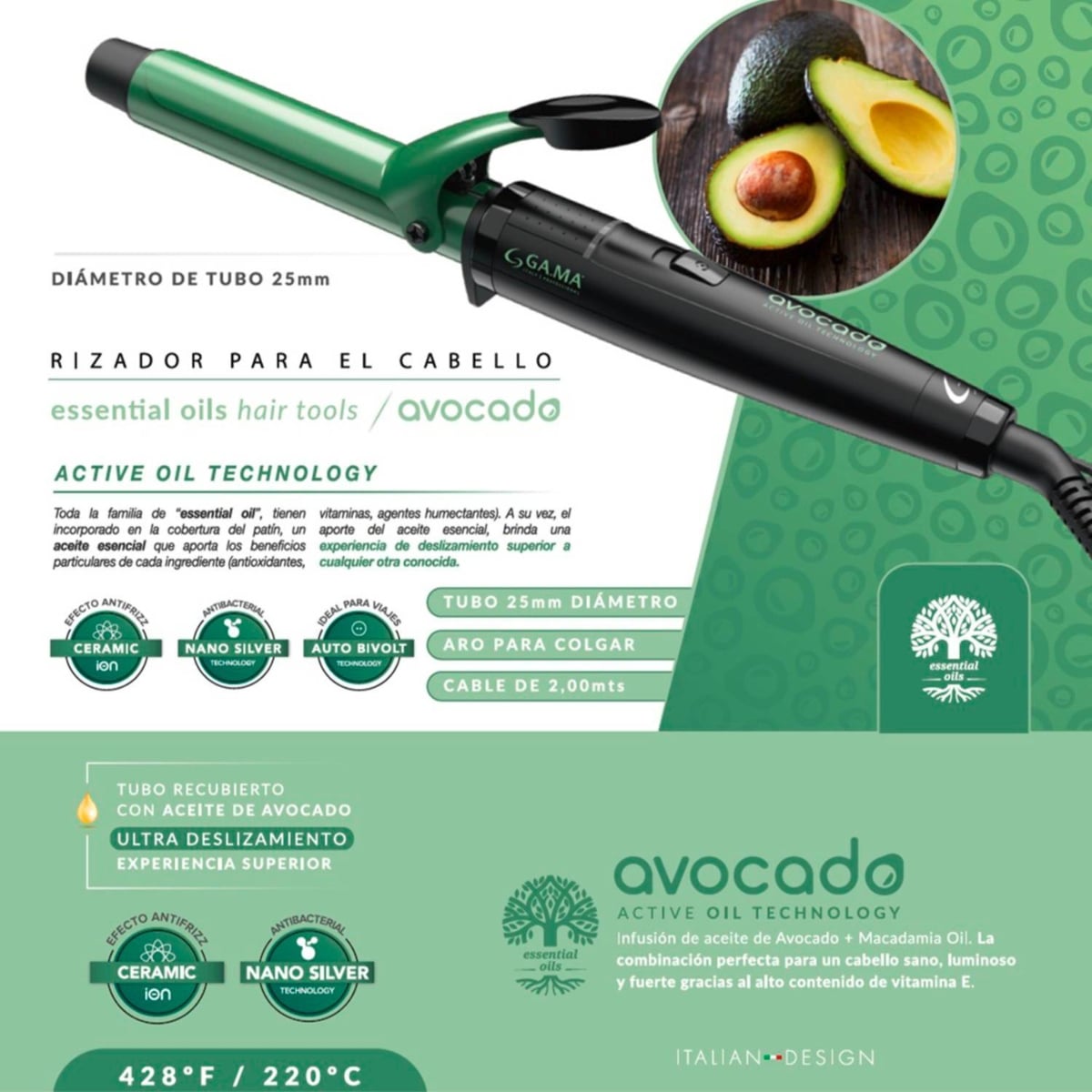 ONDULADOR RIZADOR Y RULOS AVOCADO 25 MM GAMAGAMA - 2