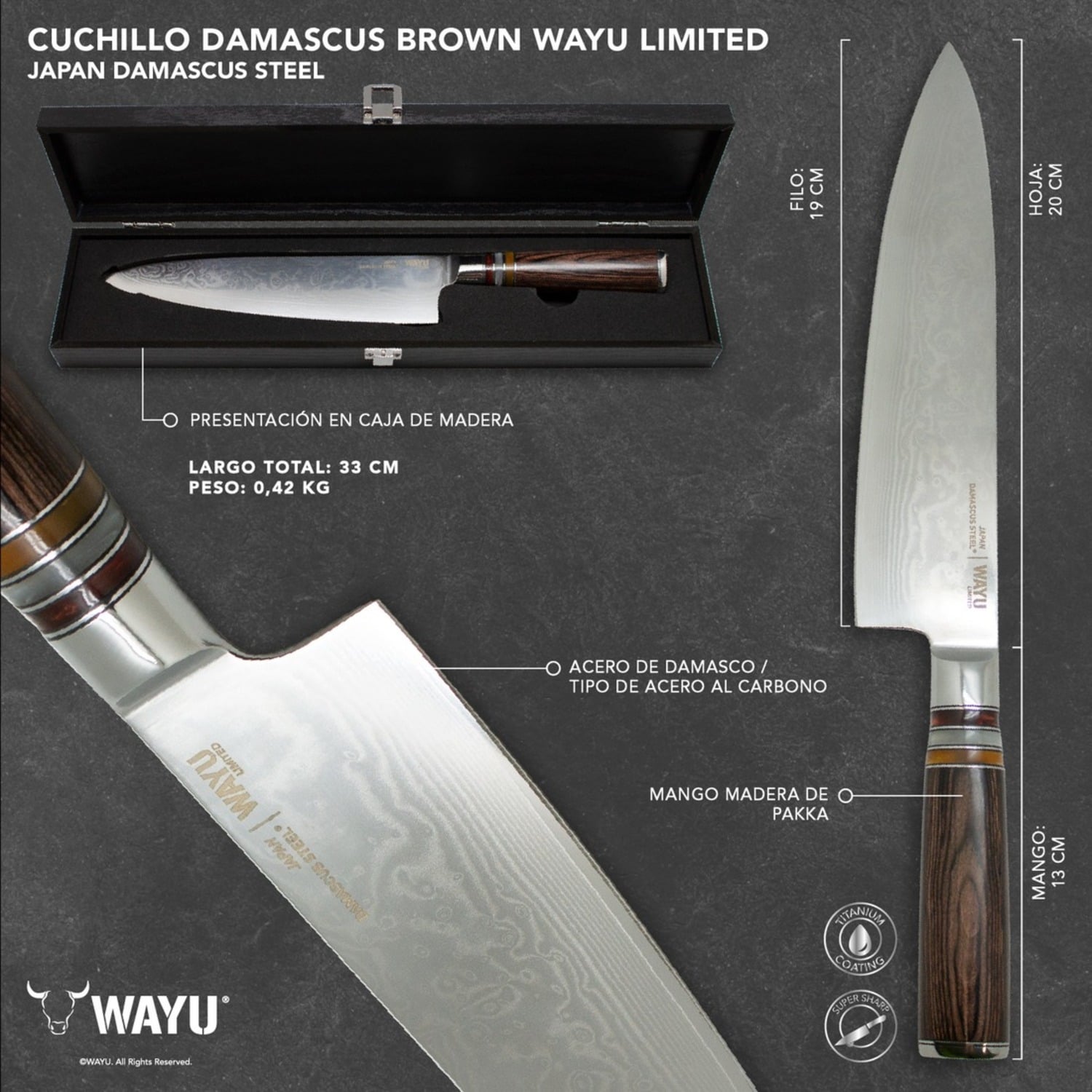 CUCHILLO DAMASCUS BROWN PAKKA WAYU LIMITED - 3