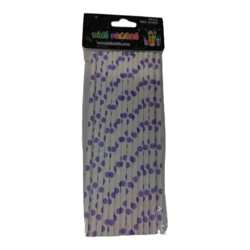 BOMBILLA OEM PAPEL ECOLÓGICO 25 UNIDADES DISEÑO LUNARES MORADO - 1