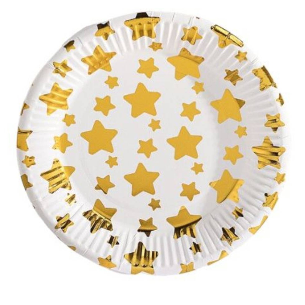 PLATO OEM CARTÓN X 10 UNIDADES CON DISEÑO ESTRELLAS DORADAS DESECHABLE - 1