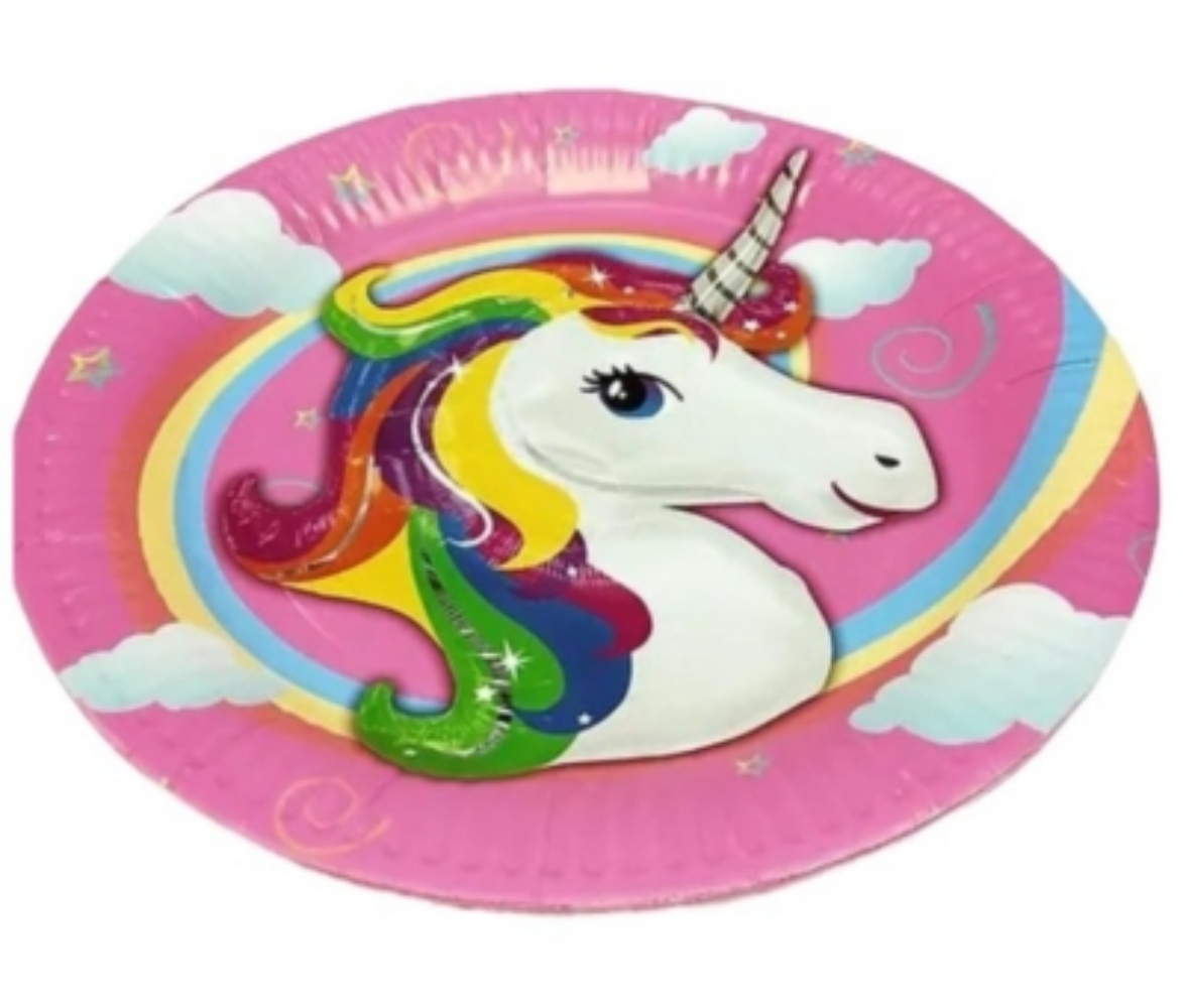 PLATO OEM CARTÓN X 10 UNIDADES CON DISEÑO UNICORNIO DESECHABLE - 2
