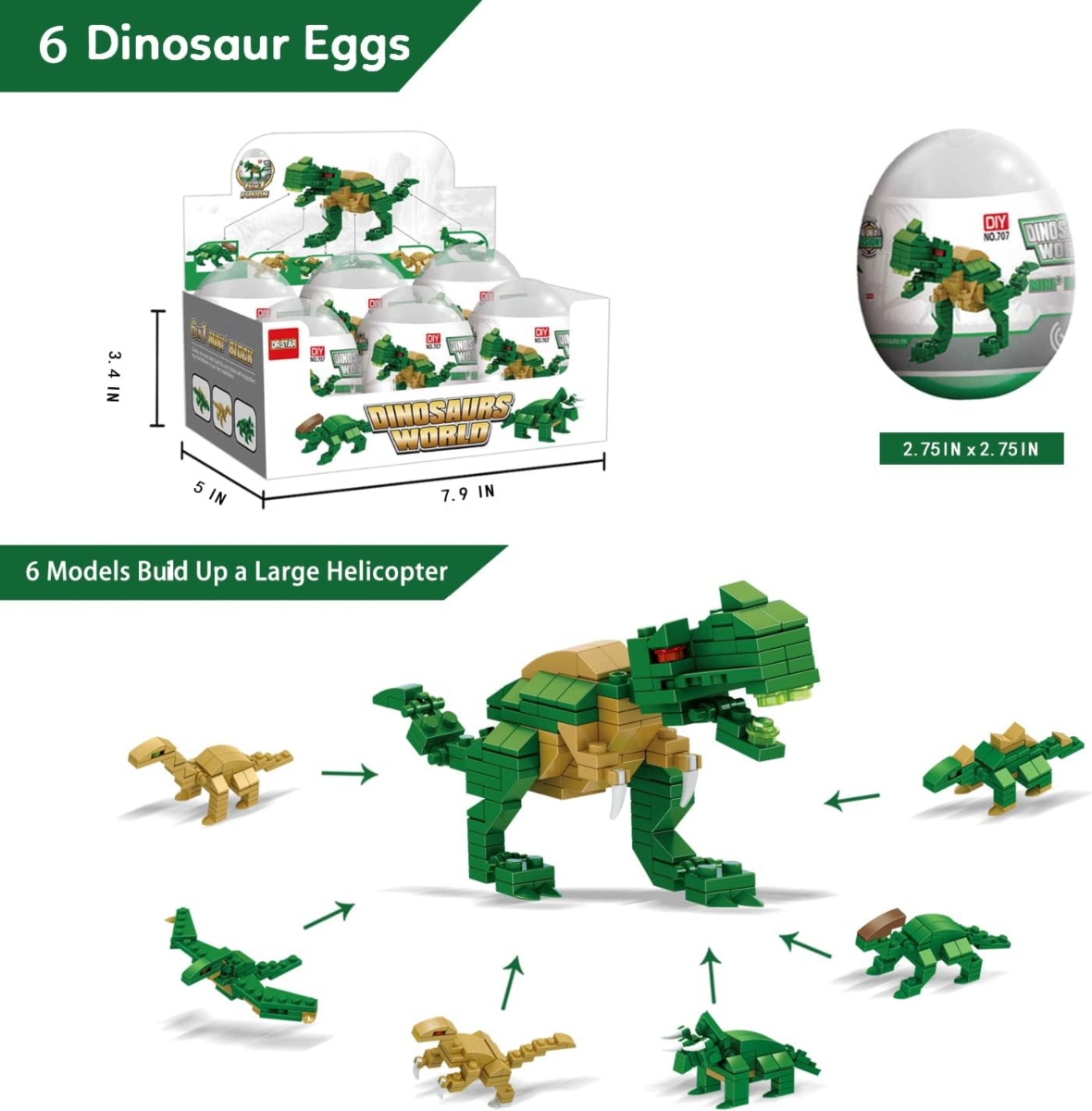 JUEGOS DE BLOQUES DE CONSTRUCCIÓN DE MINI DINOSAURIOS 6 EN 1 - 2
