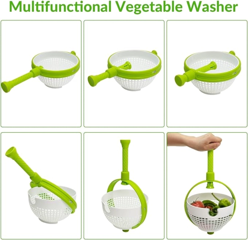 COLADOR LAVADOR MULTIUSO DE VERDURAS GIRATORIO PLEGABLE CON ASA - 2
