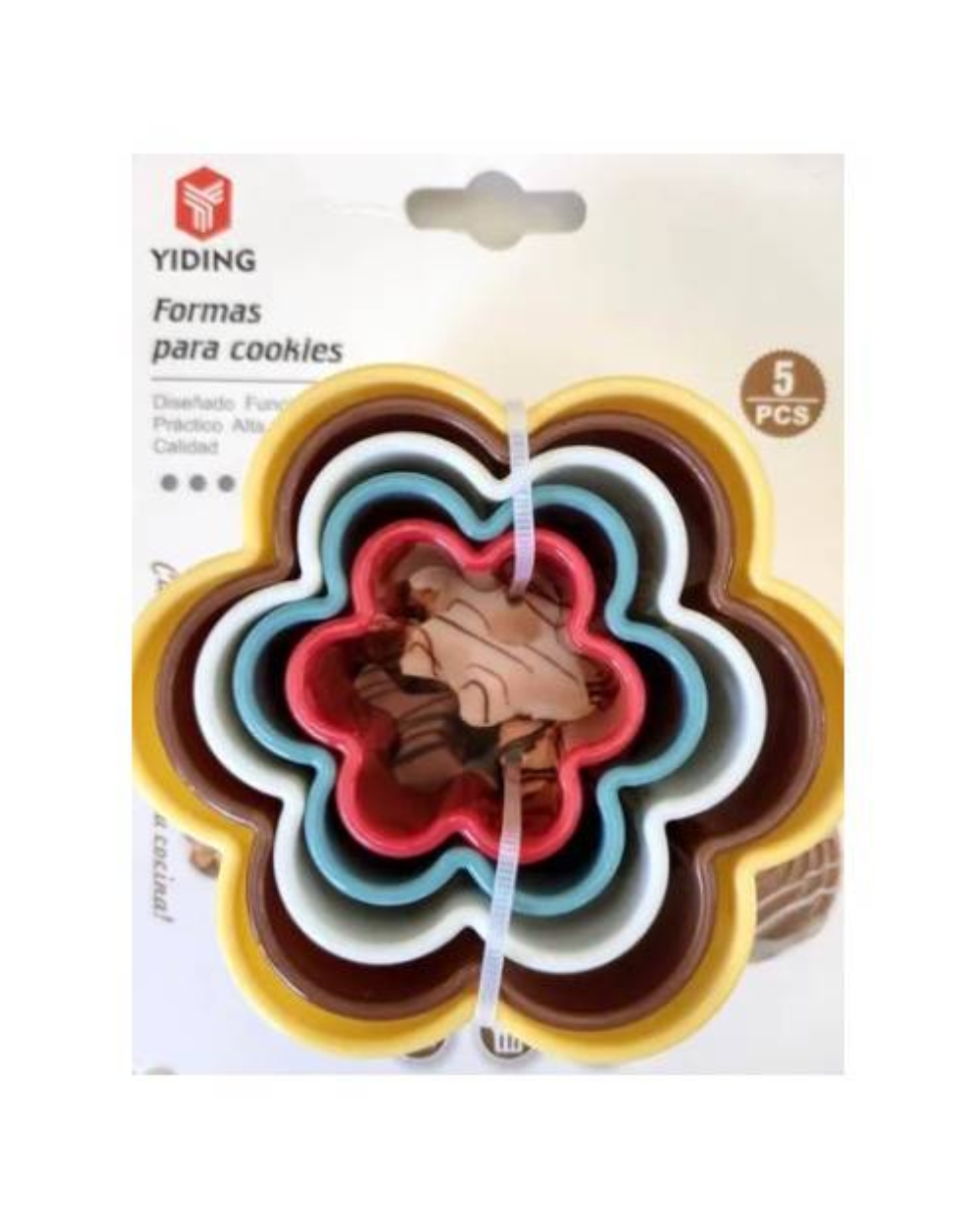 SET 05 MOLDES DE GALLETAS CORTAPASTAS GALLETA FLOR COLORES - 1