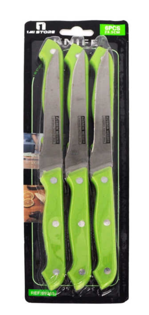 SET 6 CUCHILLOS DE ACERO MANGO ACRÍLICO VERDE - 1