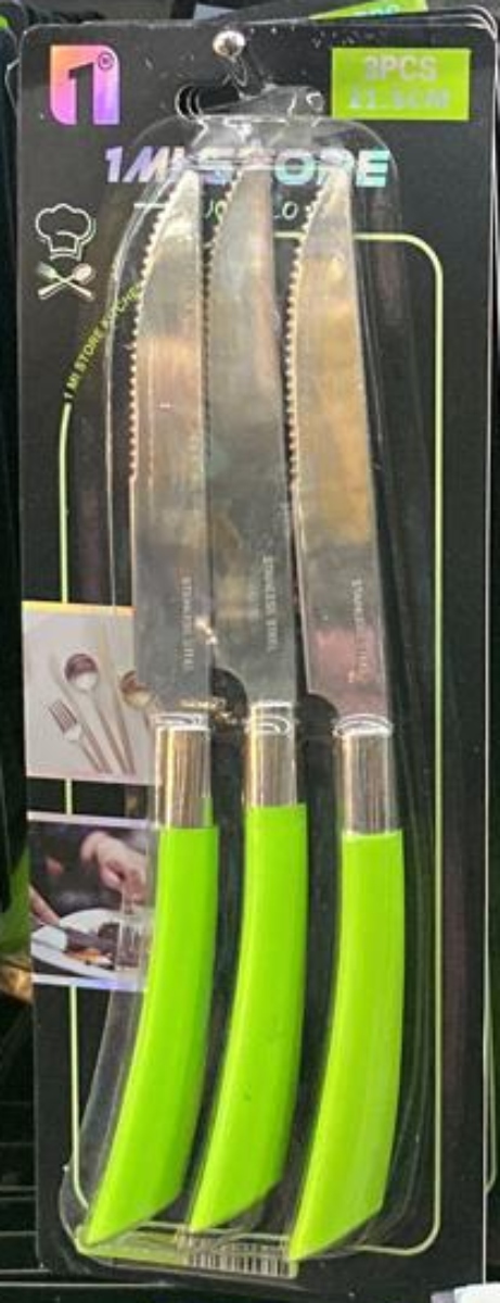 SET 3 CUCHILLOS DE ACERO MANGO ACRÍLICO - 1