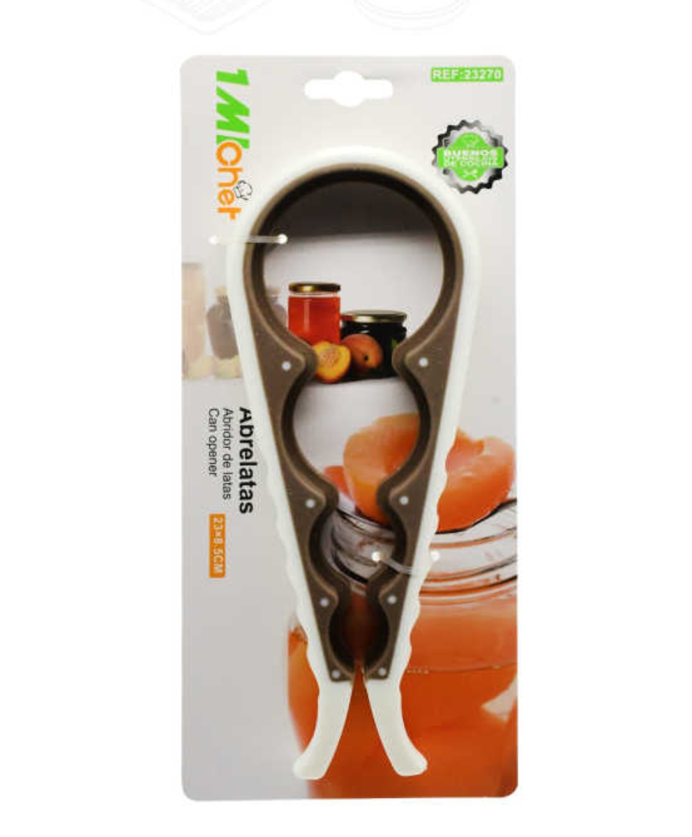ABRIDOR DESTAPADOR DE BOTELLAS Y POTES 4 BOCAS 23CM - 1