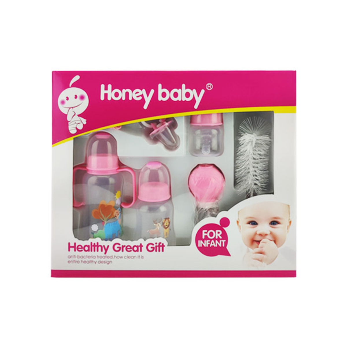 SET BIBERON PARA BEBE HONEY BABY ROSADO - 1