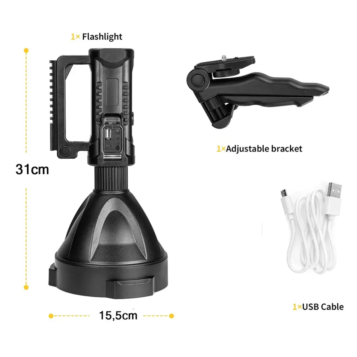 LINTERNA LED LARGO ALCANCE RECARGABLE USB TRÍPODE - 4