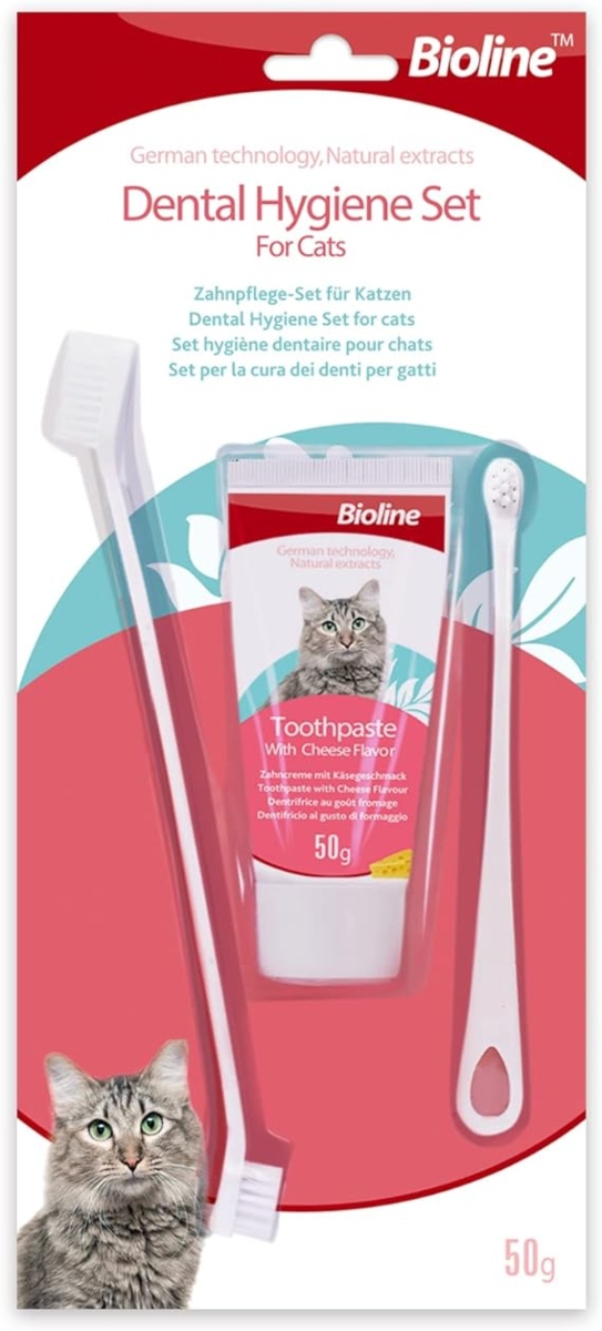 SET CUIDADO BUCAL GATOS OEM SABOR QUESO BIOLINE - 1