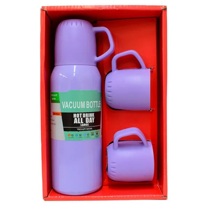 SER TERMO DE ACERO INOXIDABLE 500ML + 3 TAZAS - LILA - 1