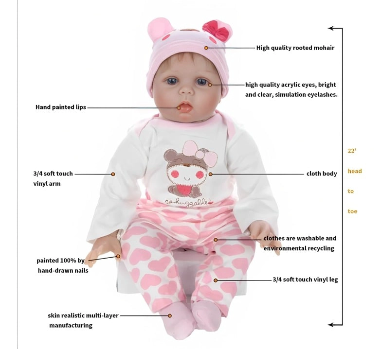 MUÑECA BEBE REBORN JUGUETE REALISTA 55CM CON ACCESORIOS - 2