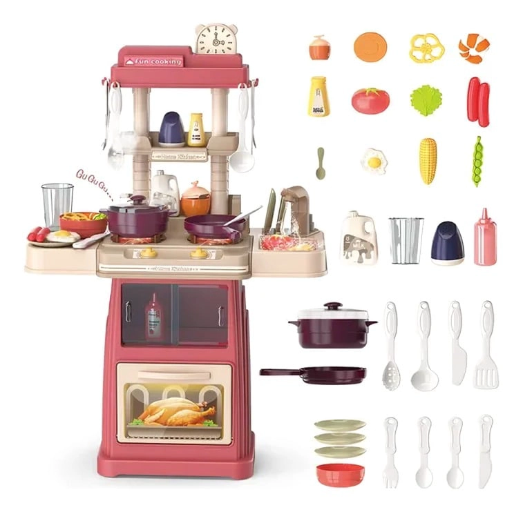 COCINA DE JUGUETE 42 ACCESORIOS ESTILO MODERNO ROSADA. - 1