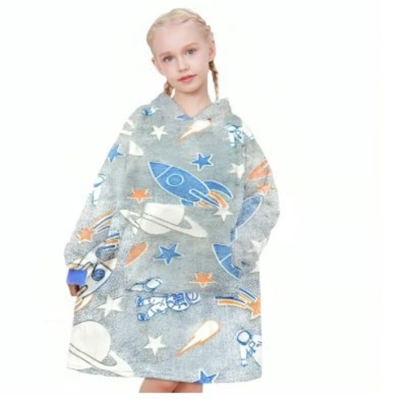 POLERÓN DE FRANELA CON CAPUCHA PARA NIÑOS LUMINOSO DISEÑOS - ESPACIAL - 1