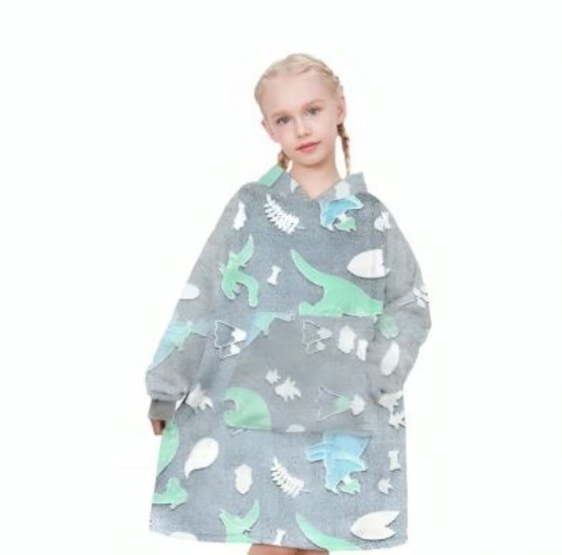 POLERÓN DE FRANELA CON CAPUCHA PARA NIÑOS LUMINOSO DISEÑOS - DINOSAURIO - 1