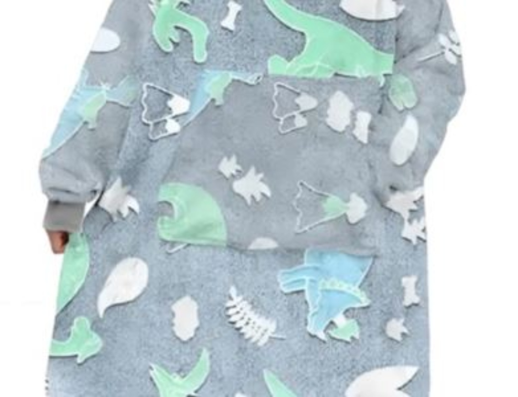 POLERÓN DE FRANELA CON CAPUCHA PARA NIÑOS LUMINOSO DISEÑOS - DINOSAURIO - 2