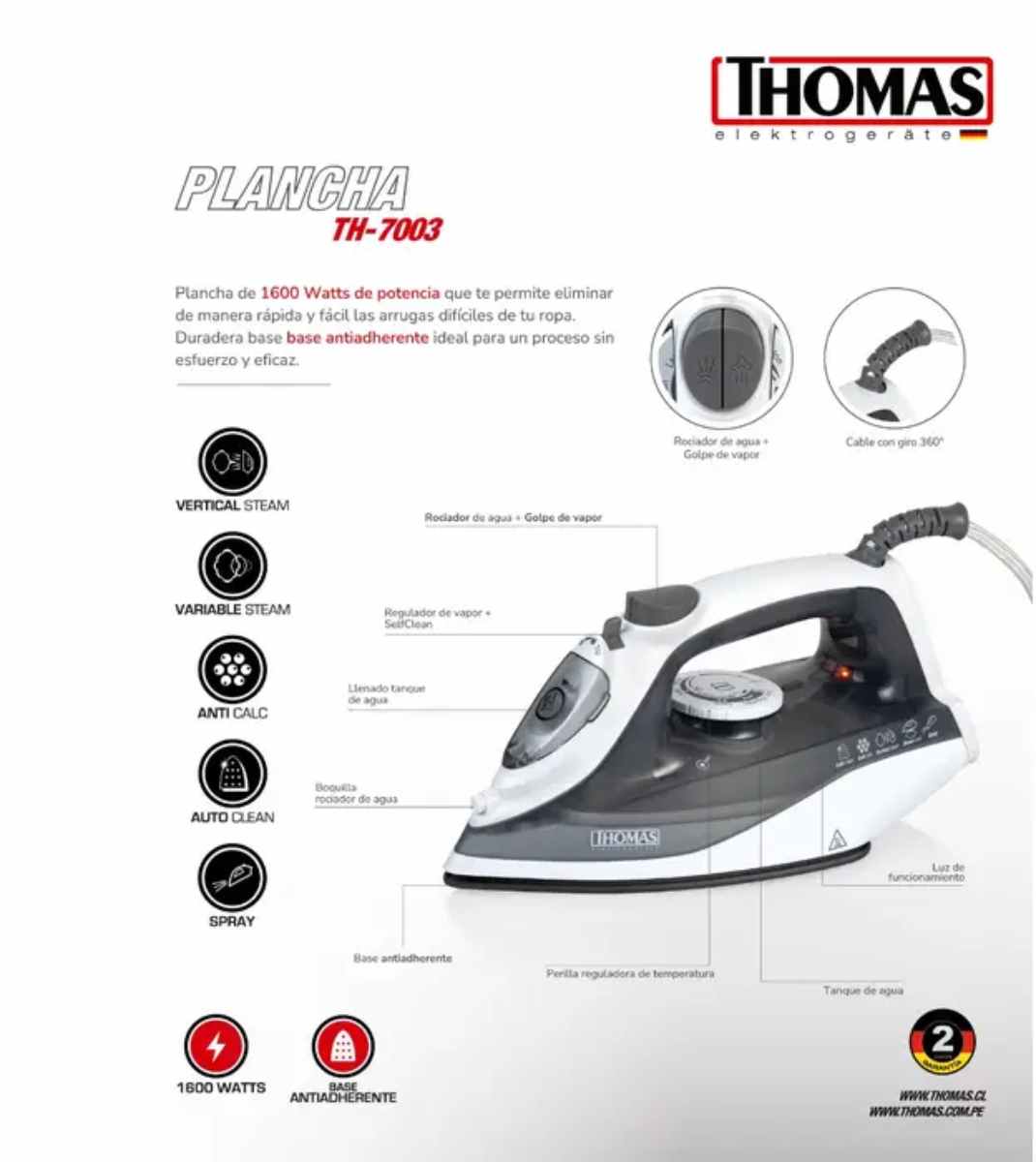PLANCHA VAPOR VERTICAL TH-7003 - 2
